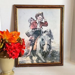 Framed Vintage Print by Norman Rockwell "Off To School" 12" x 15"